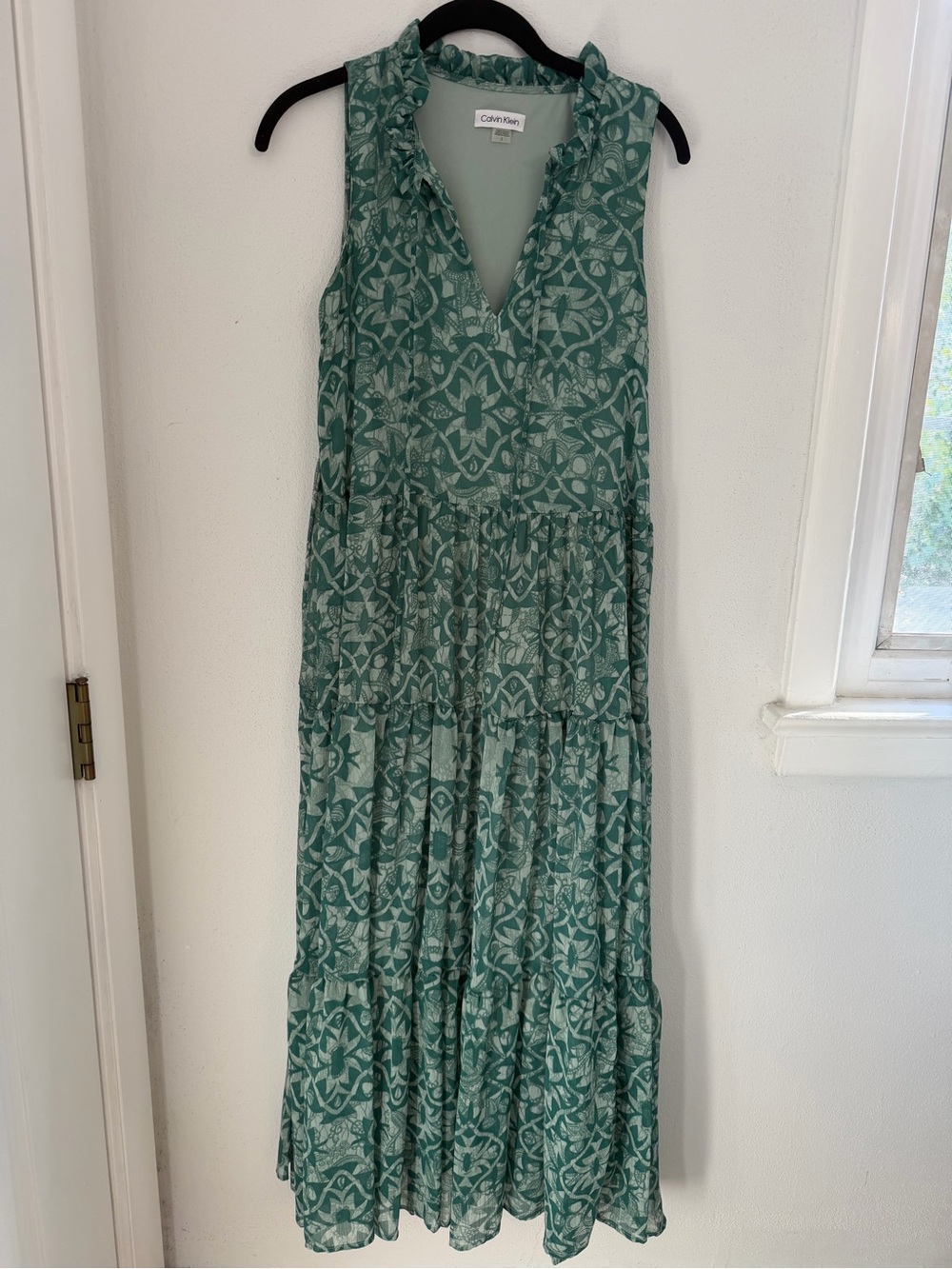 Calvin Klein Green Patterned Sleeveless Maxi Dress